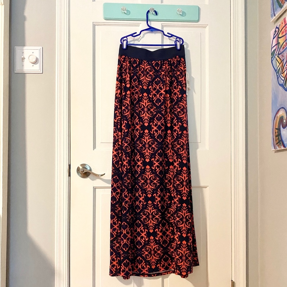 Navy & coral maxi skirt